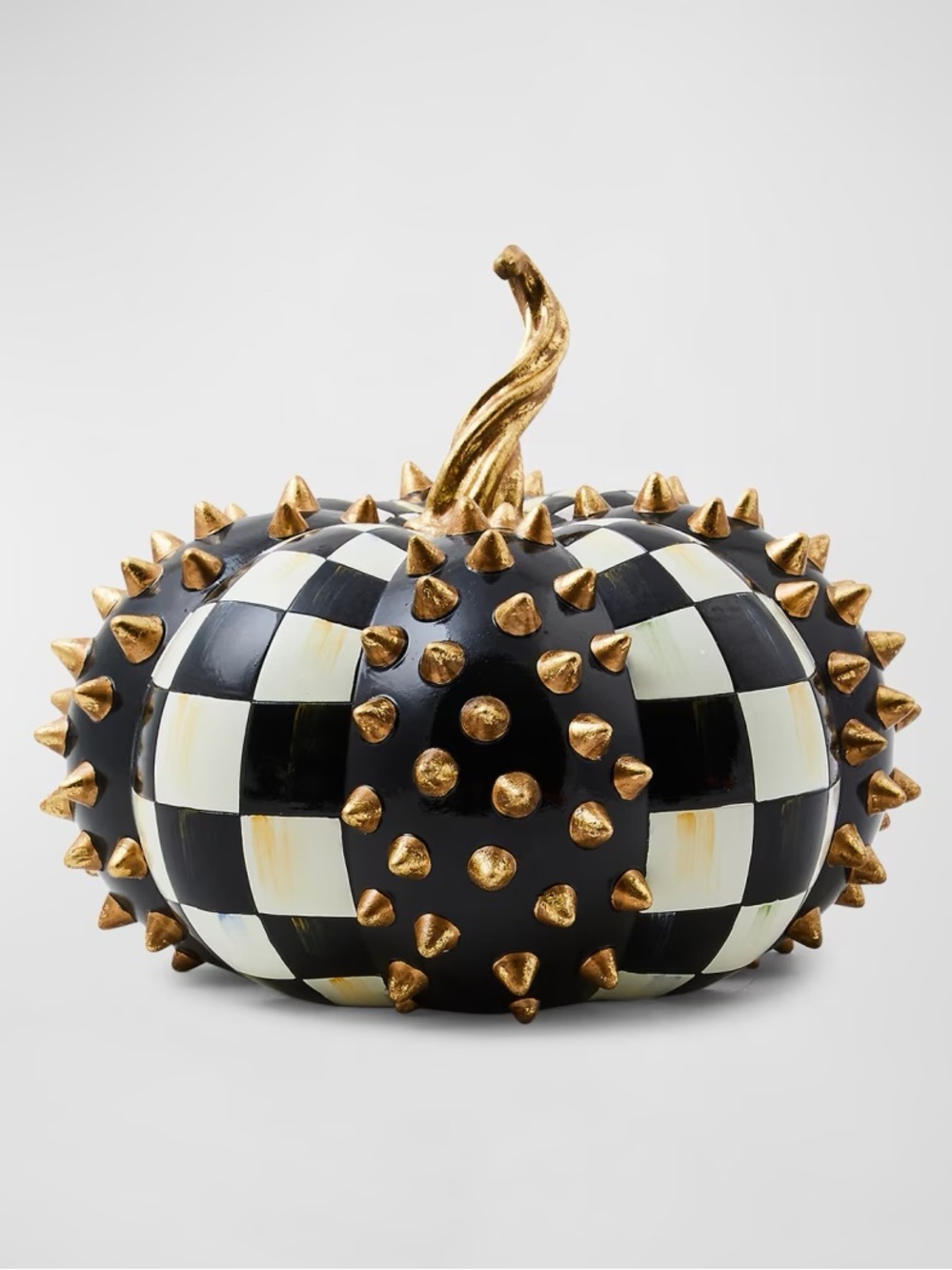MacKenzie-Childs Courtly Check Squashed Golded Spikes Pumpkin